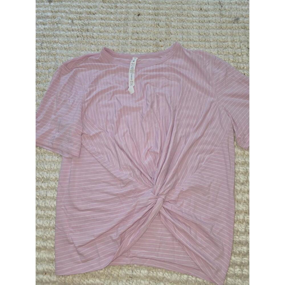 Lululemon Pink Striped Short Sleeve Shirt With Knot Detail Size 12
